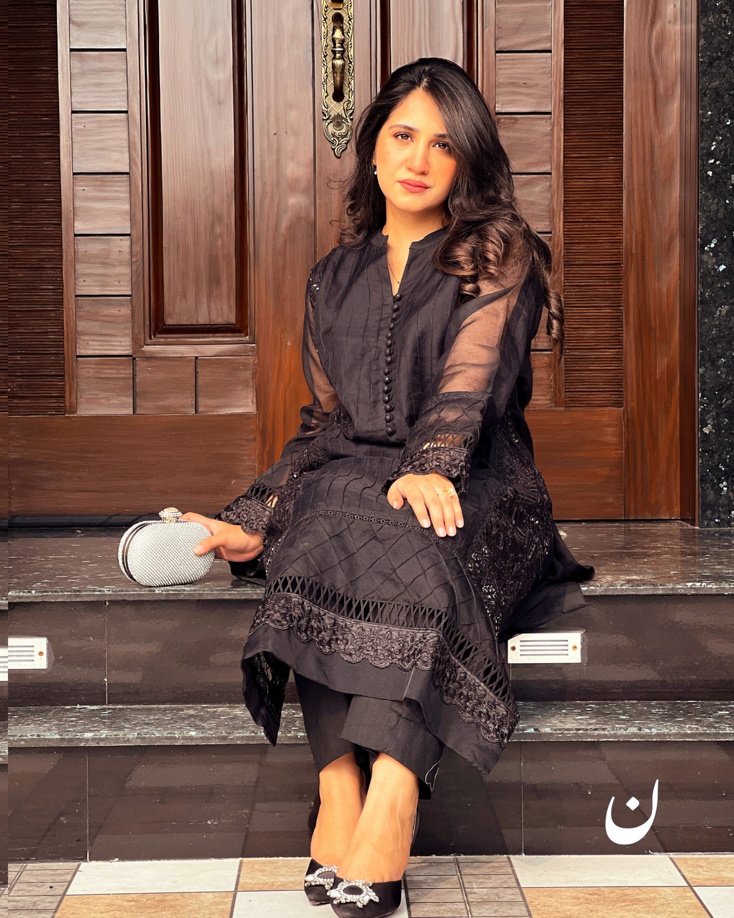 Luxury Black Embroidered Lace 3-Piece Suit